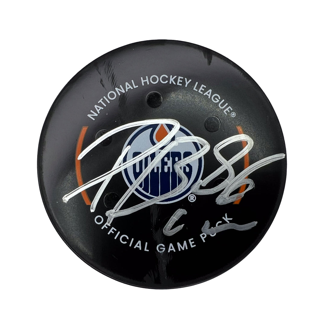 Philip Broberg Autographed Edmonton Oilers Game Used Puck - Dec. 15/2022 vs St. Louis Blues