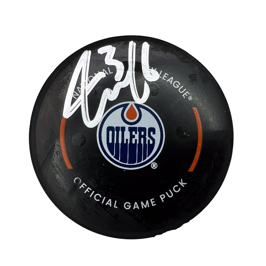 Jack Campbell Autographed Edmonton Oilers Game Used Puck - Feb. 15/2023 vs Detroit Red Wings