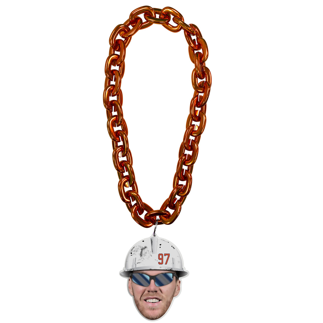 Connor McDavid Edmonton Oilers Hard Hat Orange Fan Chain Necklace