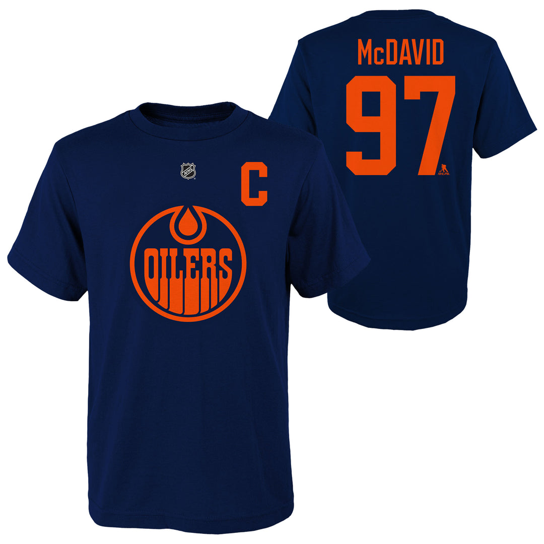 Connor McDavid Edmonton Oilers Youth Navy Alternate Logo Name & Number T-Shirt
