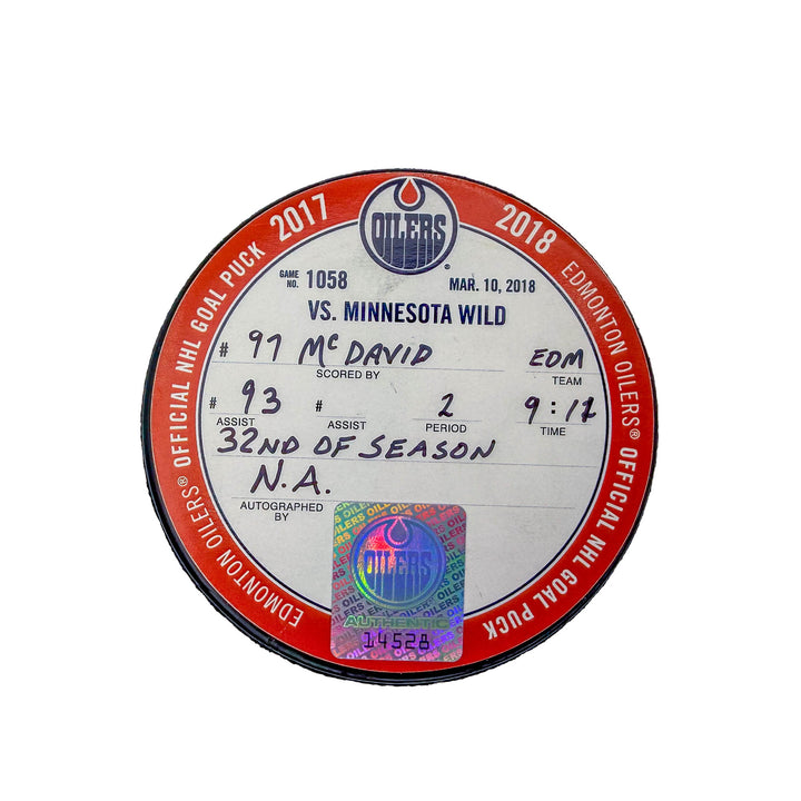 Connor McDavid Edmonton Oilers Goal Puck - Mar. 10/2018 vs Minnesota Wild #14528