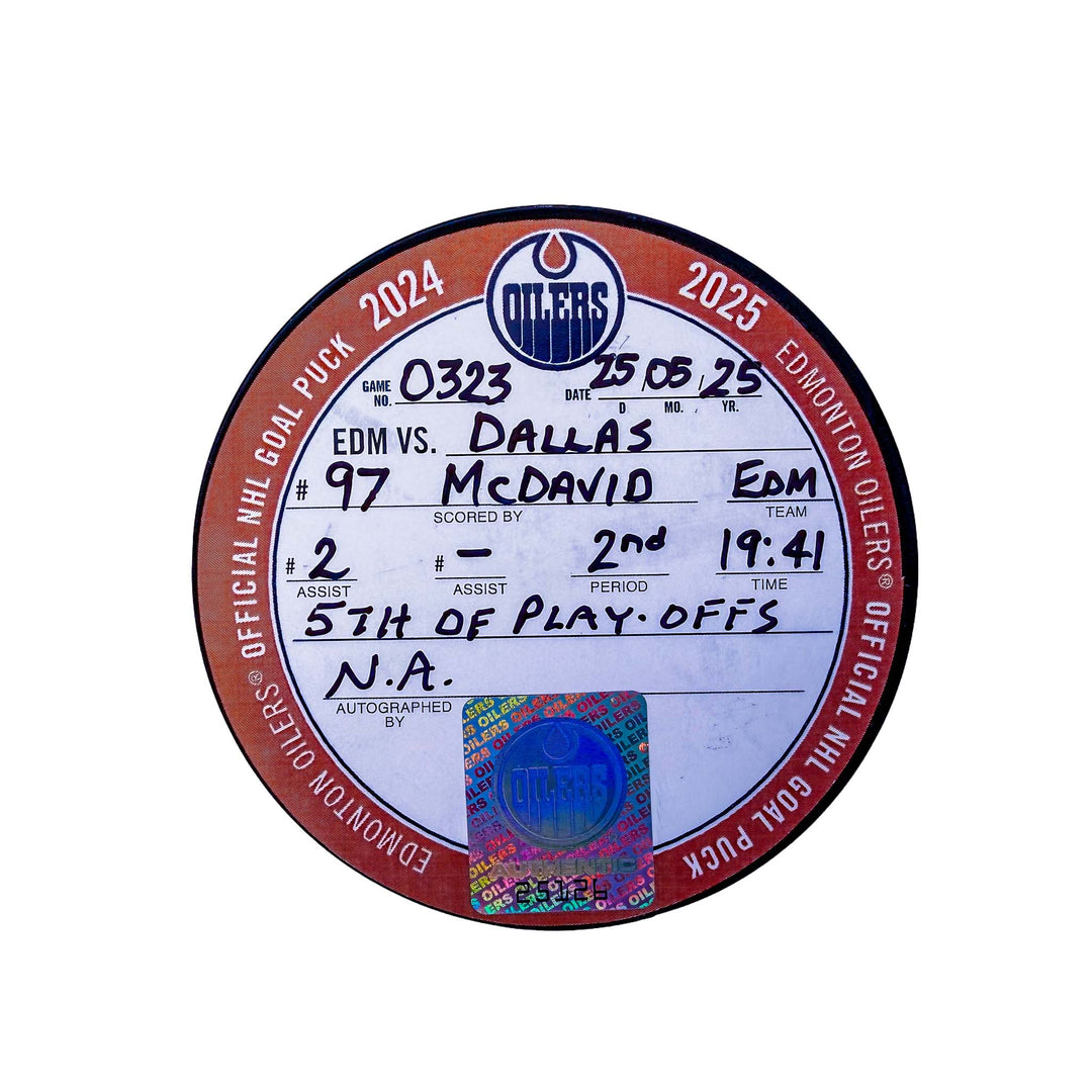 Connor McDavid Edmonton Oilers Playoff Goal Puck - May. 25/2025 vs Dallas Stars #25126
