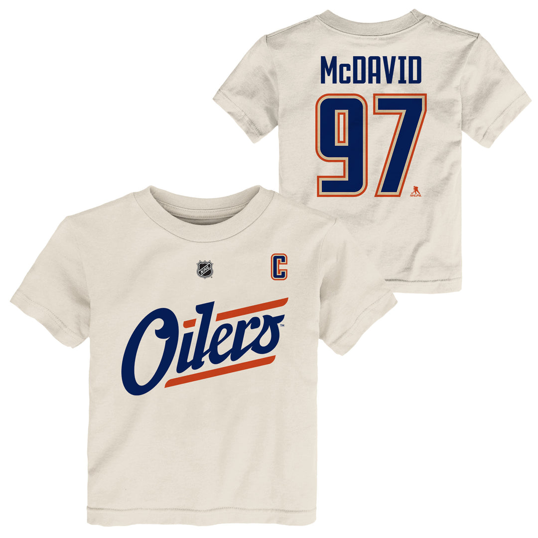 Connor McDavid Edmonton Oilers Toddler Outerstuff Cream Alternate Logo Player Name & Number T-Shirt