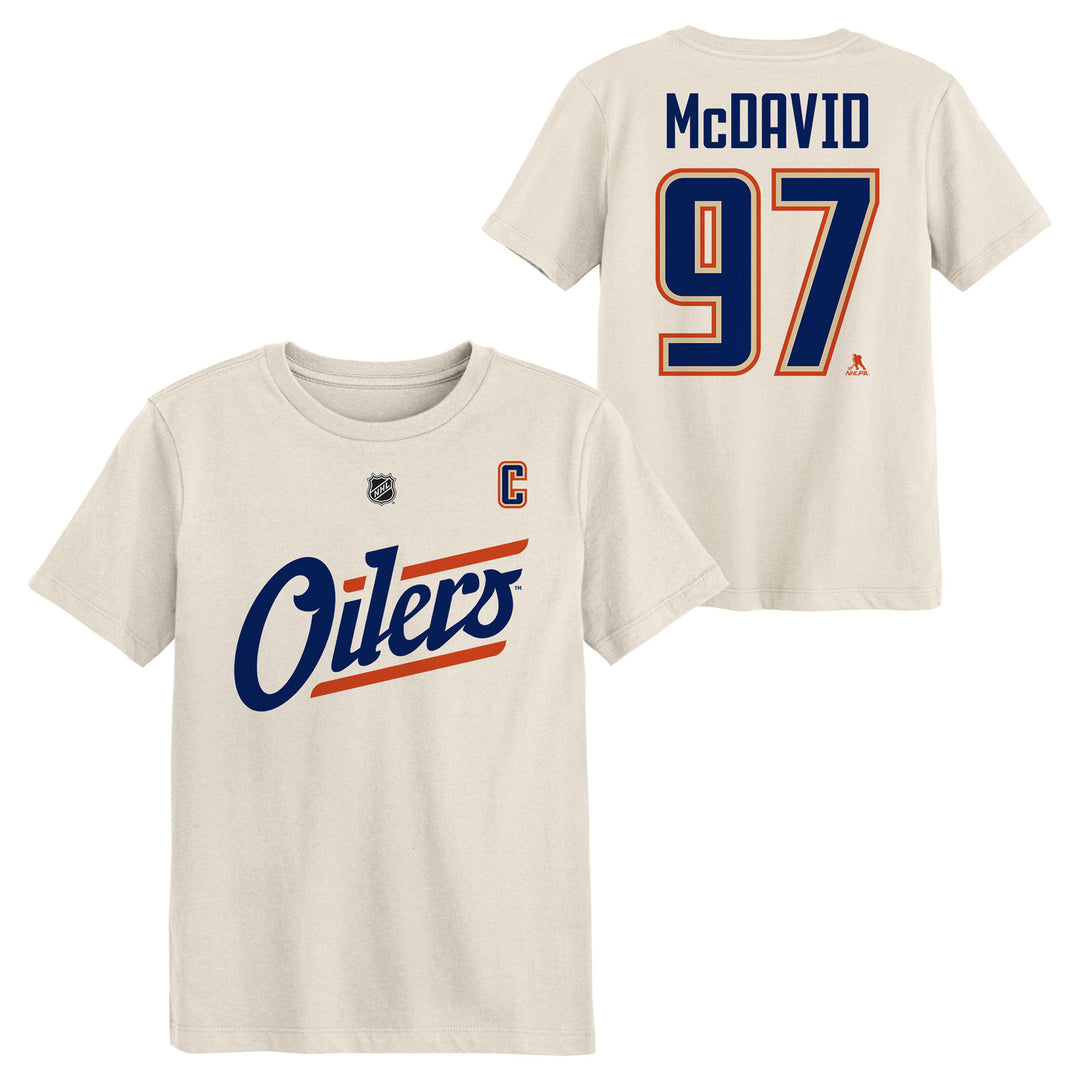Connor McDavid Edmonton Oilers Youth Outerstuff Cream Alternate Logo Player Name & Number T-Shirt