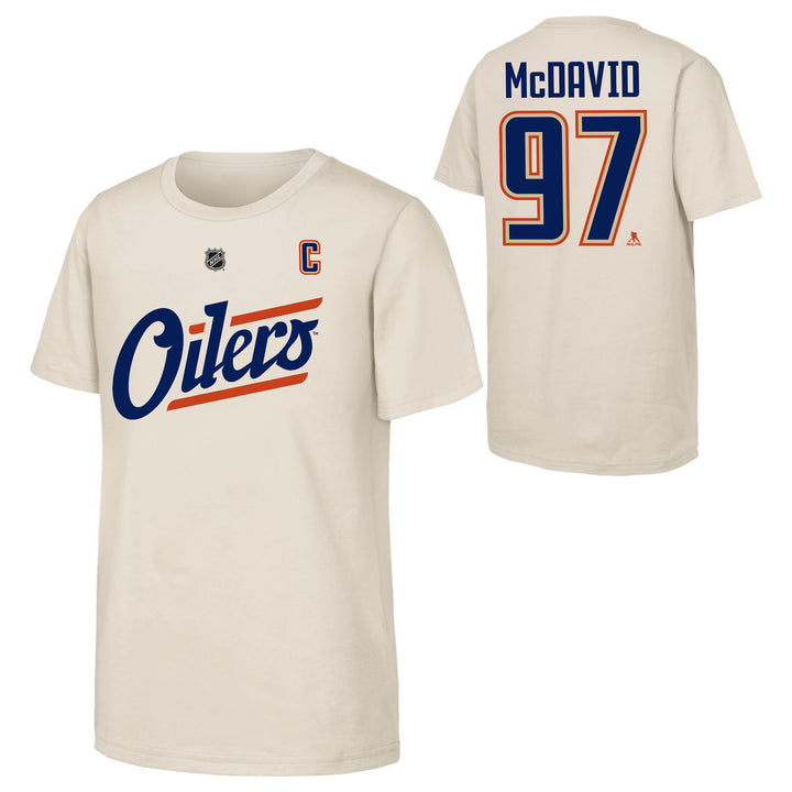 Connor McDavid Edmonton Oilers Youth Outerstuff Cream Alternate Logo Player Name & Number T-Shirt