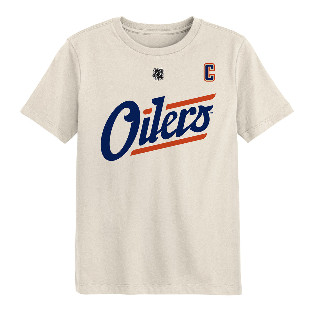 Connor McDavid Edmonton Oilers Youth Outerstuff Cream Alternate Logo Player Name & Number T-Shirt