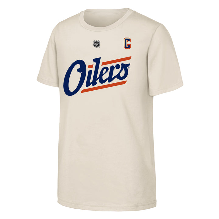 Connor McDavid Edmonton Oilers Youth Outerstuff Cream Alternate Logo Player Name & Number T-Shirt