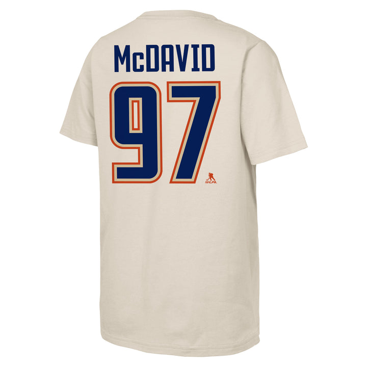 Connor McDavid Edmonton Oilers Youth Outerstuff Cream Alternate Logo Player Name & Number T-Shirt