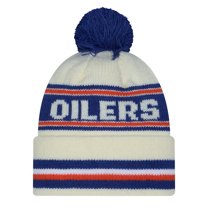 Edmonton Oilers Youth New Era Cream Classic Cuffed Knit Toque w/ Pom