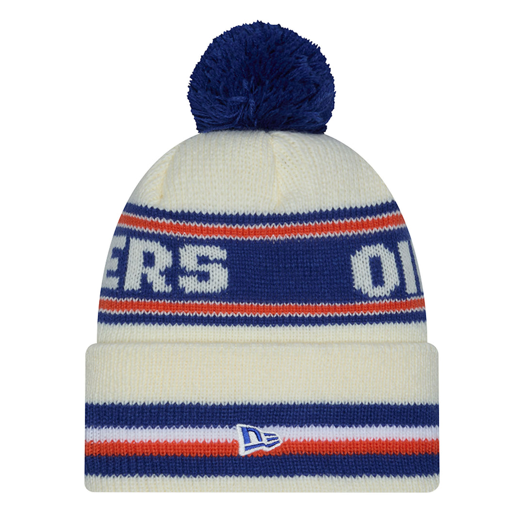 Edmonton Oilers Kids New Era Cream Classic Cuffed Knit Toque w/ Pom