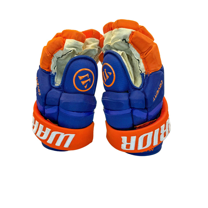 Darnell Nurse Edmonton Oilers Signed Game Worn 2025-26 Warrior Royal Hockey Gloves #26539