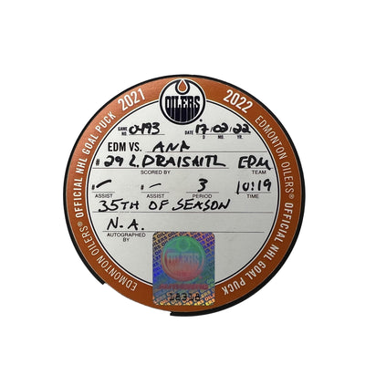 Leon Draisaitl Edmonton Oilers Goal Puck - Feb. 17/2022 vs Anaheim Ducks #18318