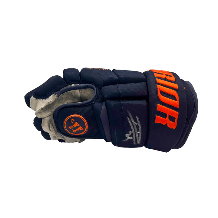 Leon Draisaitl Edmonton Oilers Signed Game Worn 2022-23 Warrior Navy Hockey Gloves #21580