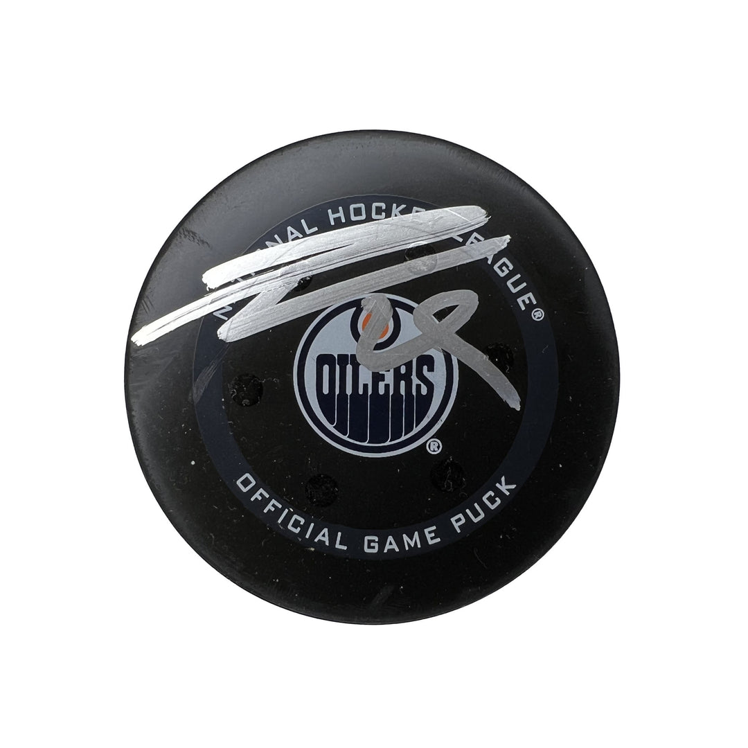 Leon Draisaitl Edmonton Oilers Autographed Goal Puck - Mar. 24/2022 vs San Jose Sharks #18410