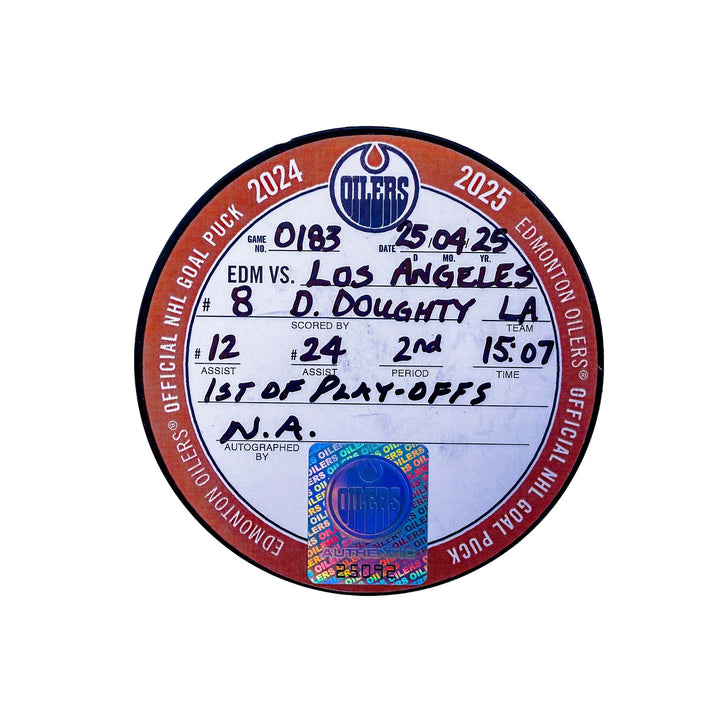Drew Doughty Los Angeles Kings Playoff Goal Puck - Apr. 25/2025 vs Edmonton Oilers #25092