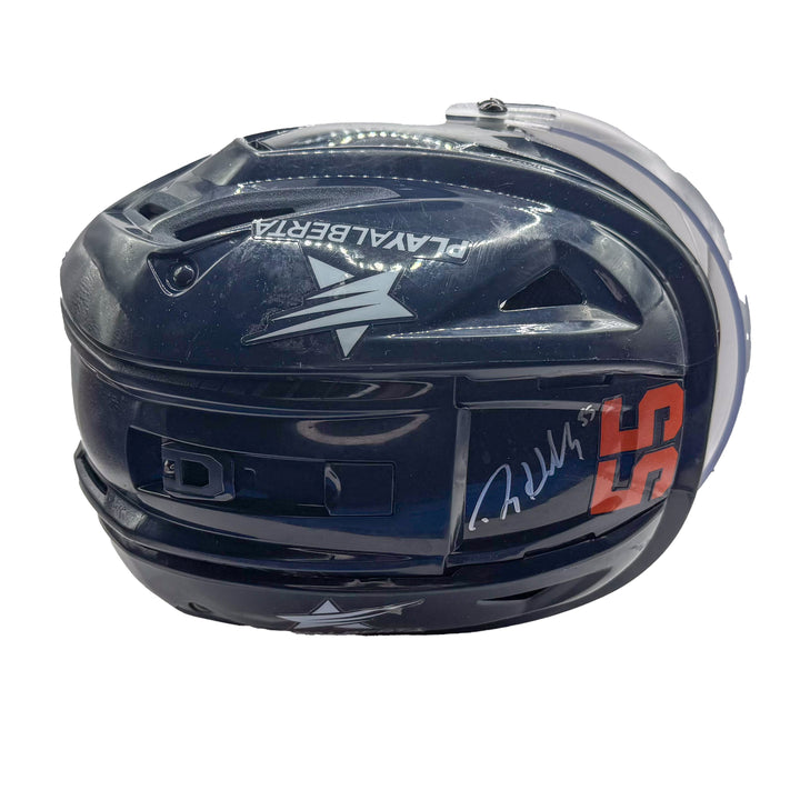 Dylan Holloway Edmonton Oilers Signed Game Worn 2023-24 Bauer Navy Helmet #23028