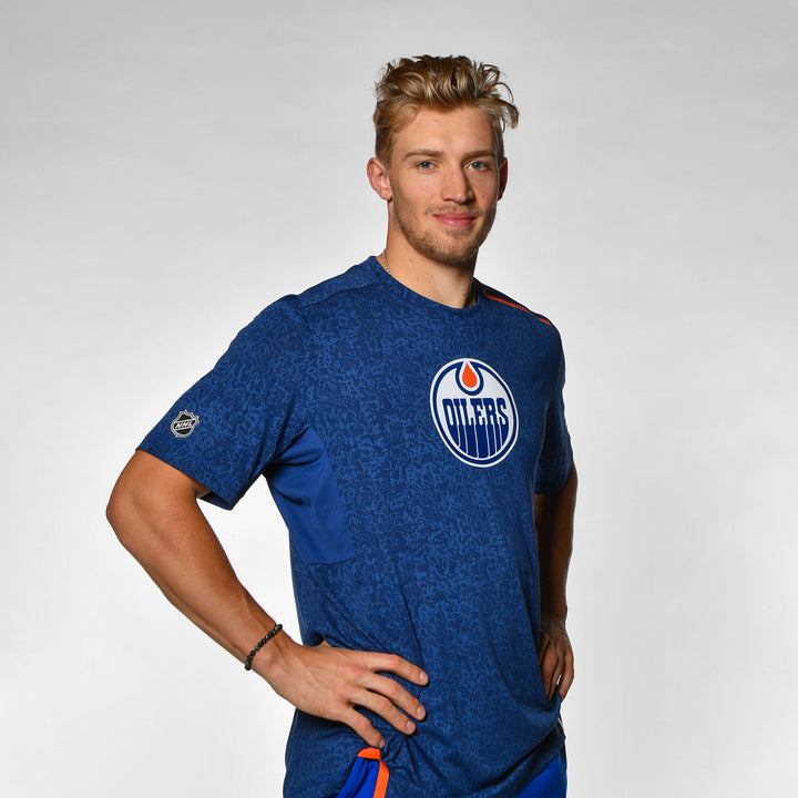 Edmonton Oilers 2023-24 Fanatics Authentic Pro Blue & Orange Tech T-Shirt