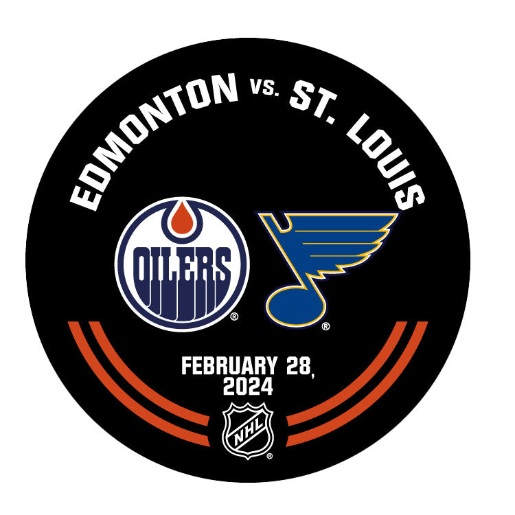 Edmonton Oilers Warm-Up Used Puck - Feb. 28/2024 vs St. Louis