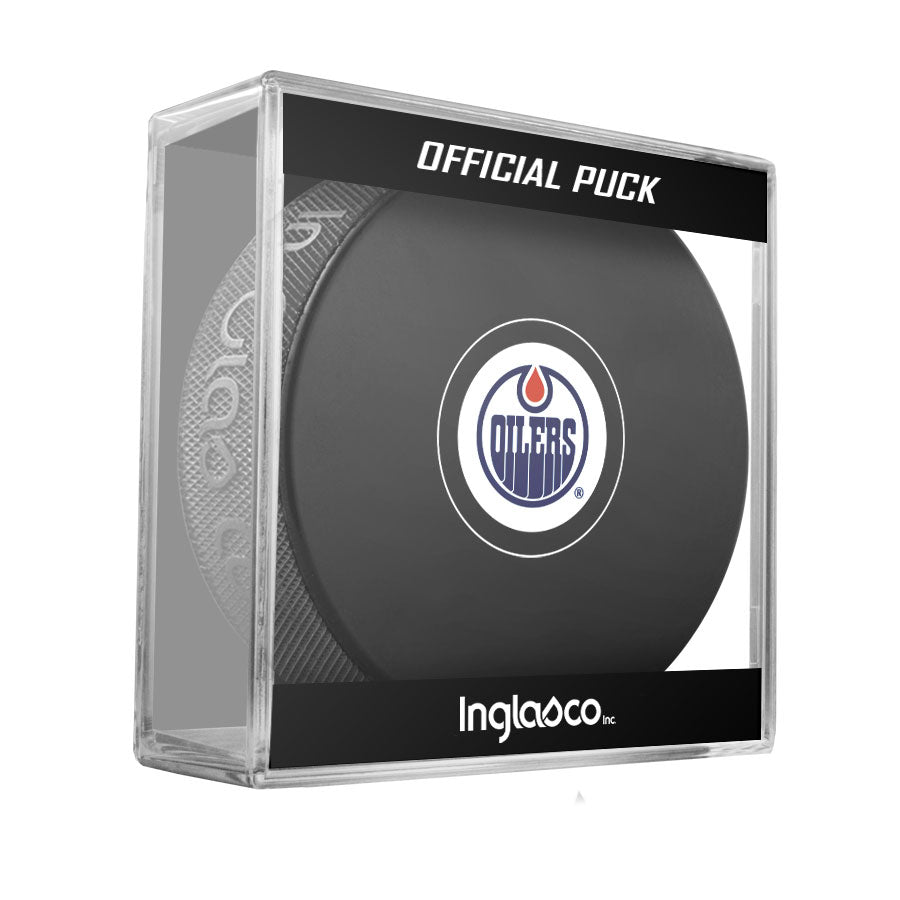 Edmonton Oilers Home Logo Autograph Puck w/ Puck Cube