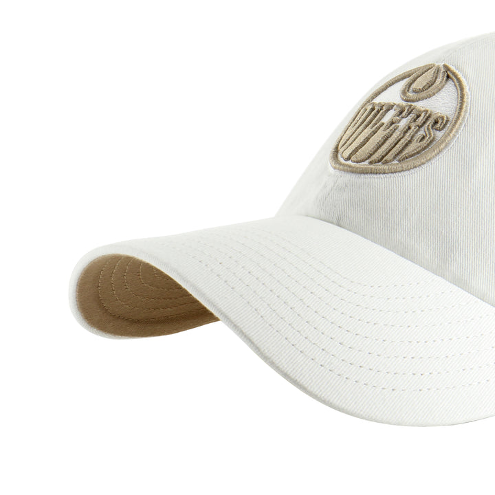 Edmonton Oilers '47 White Noise & Khaki Logo Clean Up Adjustable Hat