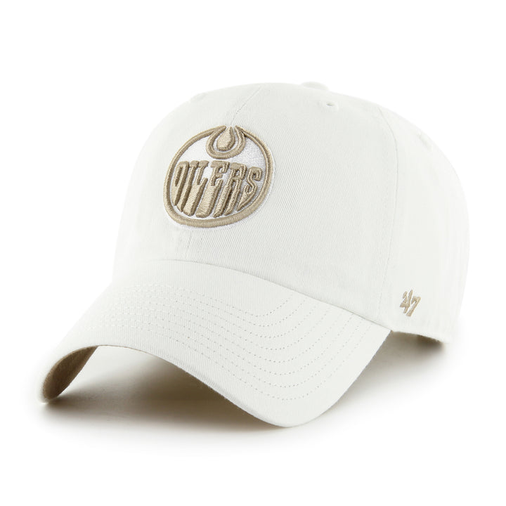 Edmonton Oilers '47 White Noise & Khaki Logo Clean Up Adjustable Hat