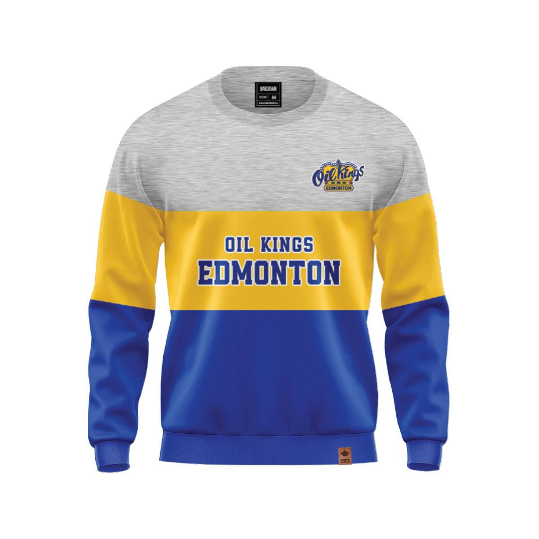 Edmonton Oil Kings Bardown Tri-Color Blocked Crewneck Sweatshirt - Grey/Yellow/Blue