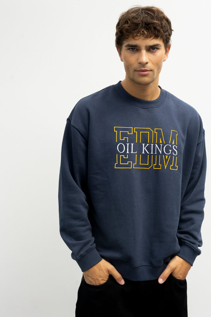 Edmonton Oil Kings Unisex Line Change Navy Embroidered Crewneck Sweatshirt