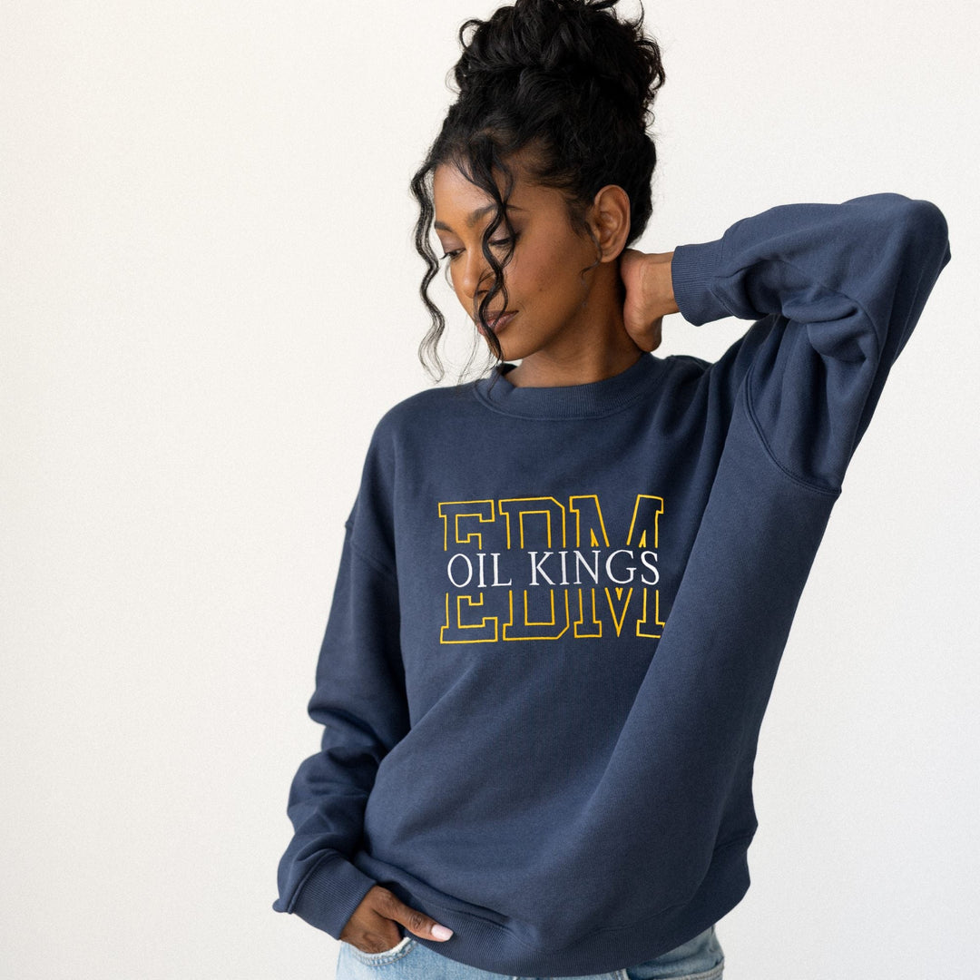 Edmonton Oil Kings Unisex Line Change Navy Embroidered Crewneck Sweatshirt