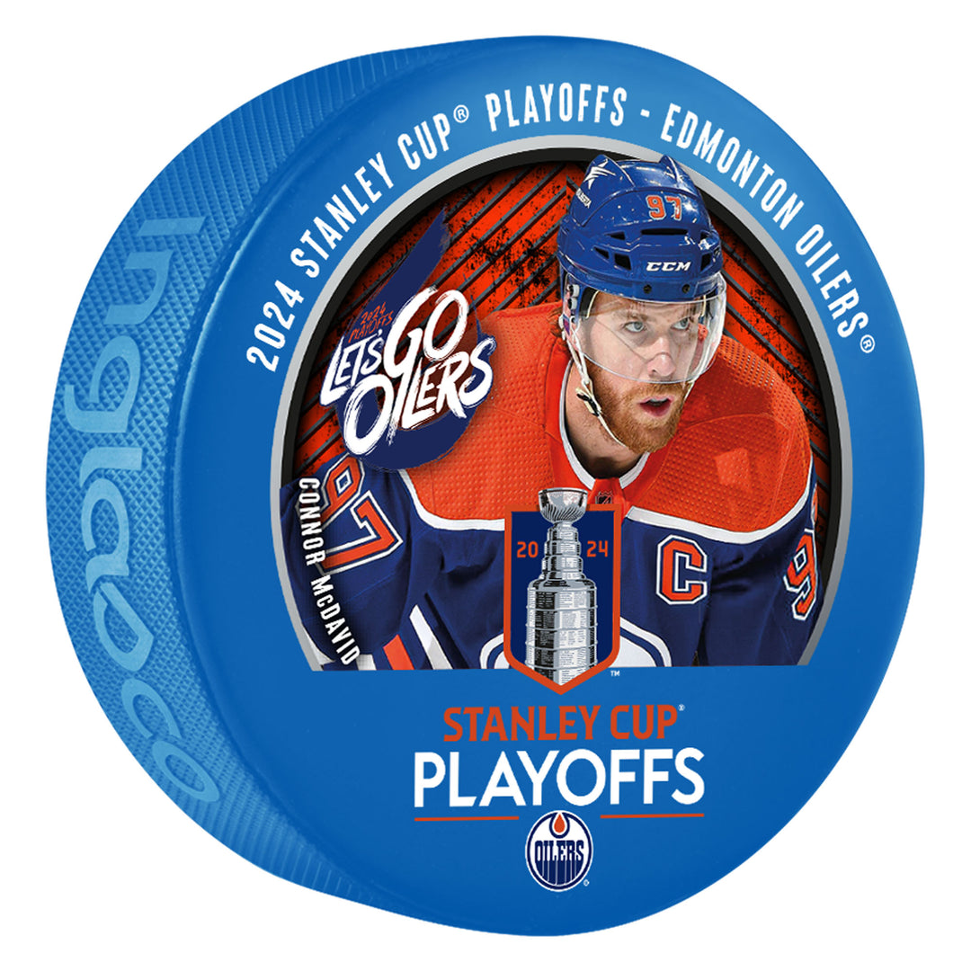 Connor McDavid Edmonton Oilers 2024 Stanley Cup Playoffs Blue Lock Up Puck