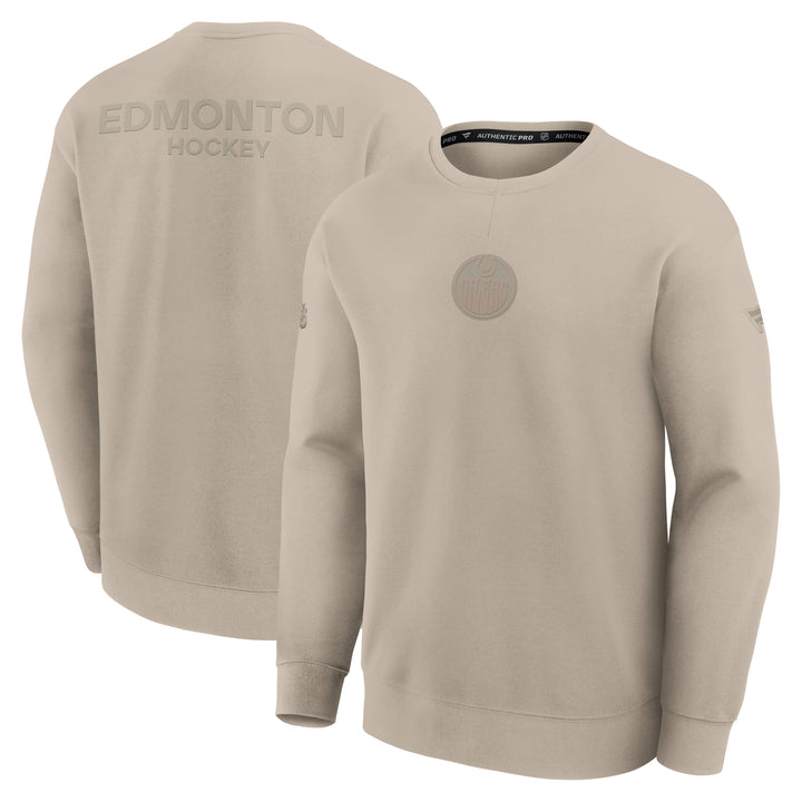 Edmonton Oilers 2025-26 Fanatics Authentic Pro Road Cream Crewneck Sweatshirt