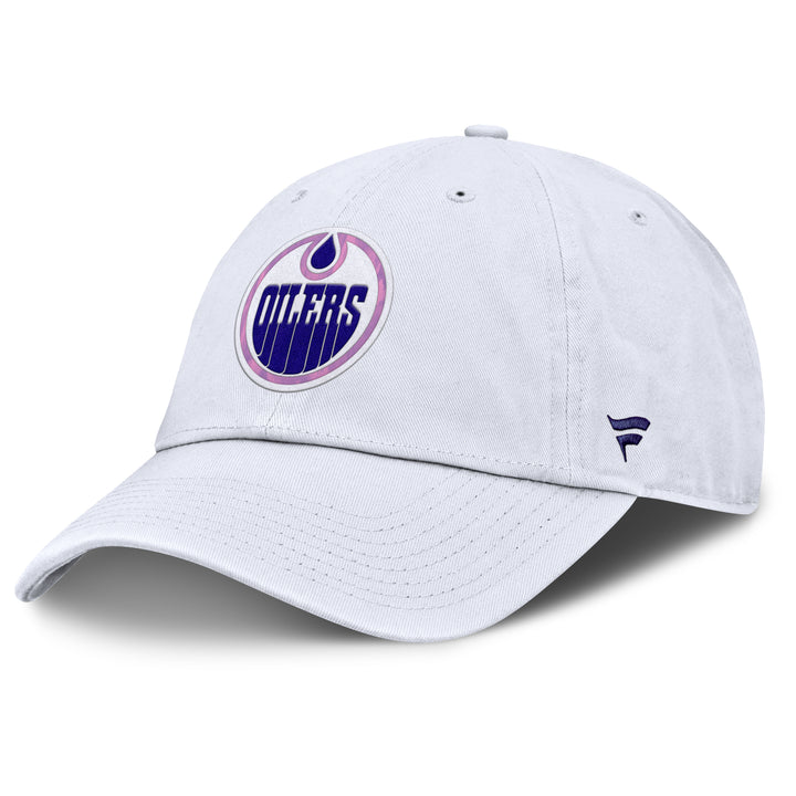 Edmonton Oilers 2025-26 Fanatics White Authentic Pro Hockey Fights Cancer Adjustable Hat