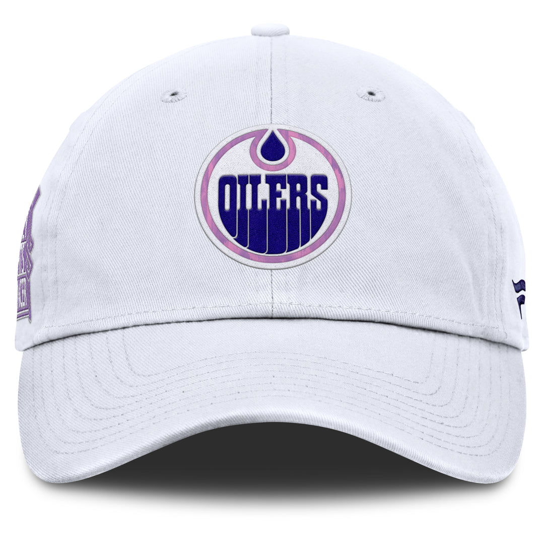 Edmonton Oilers 2025-26 Fanatics White Authentic Pro Hockey Fights Cancer Adjustable Hat