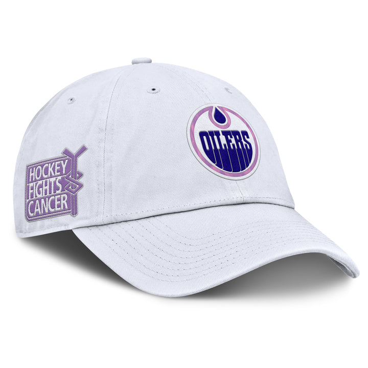 Edmonton Oilers 2025-26 Fanatics White Authentic Pro Hockey Fights Cancer Adjustable Hat