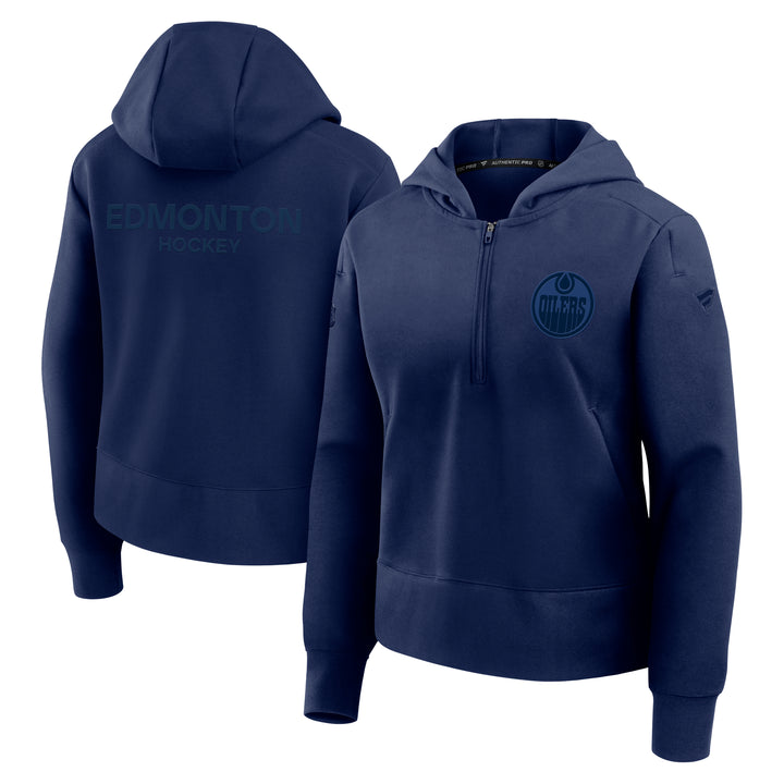 Edmonton Oilers 2025-26 Women's Fanatics Authentic Pro Navy Rink Half-Zip Sweatshirt
