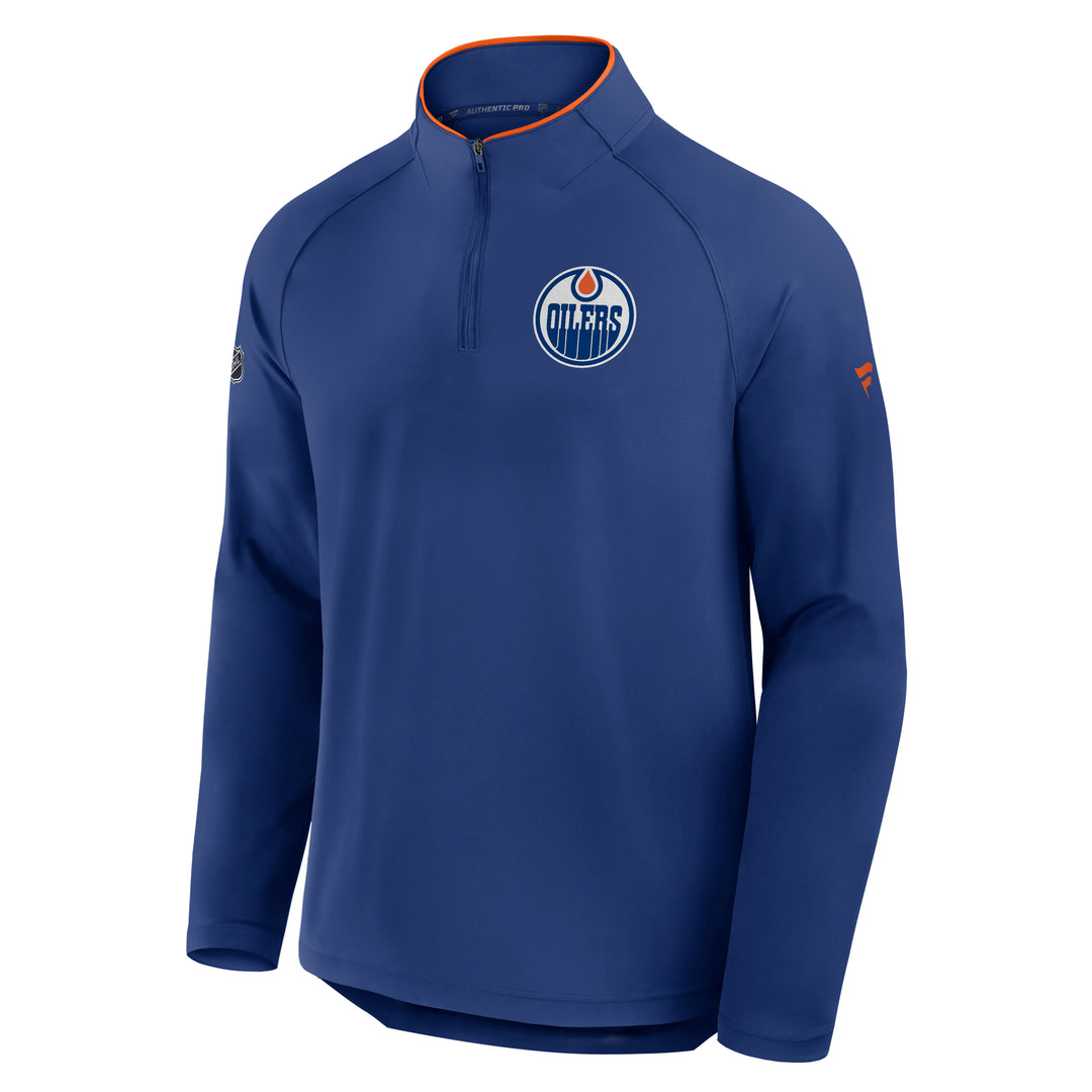 Edmonton Oilers 2026-27 Fanatics Authentic Pro Blue Raglan Lightweight Half-Zip Sweatshirt
