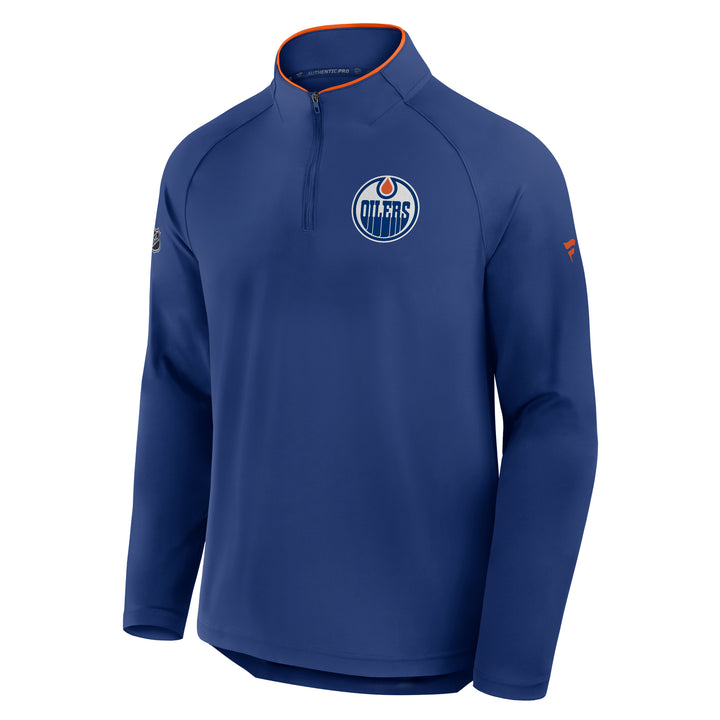 Edmonton Oilers 2026-27 Fanatics Authentic Pro Blue Raglan Lightweight Half-Zip Sweatshirt