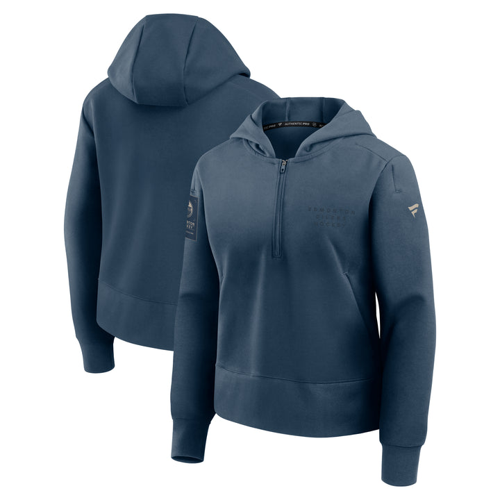 Edmonton Oilers 2026-27 Women's Fanatics Authentic Pro Road Navy Fleece Half-Zip Hoodie