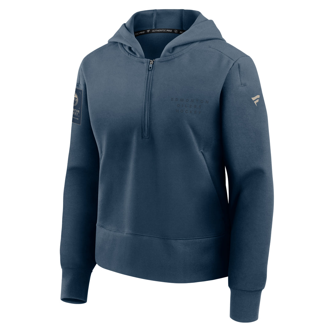 Edmonton Oilers 2026-27 Women's Fanatics Authentic Pro Road Navy Fleece Half-Zip Hoodie
