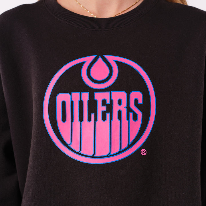 Edmonton Oilers Women's 22Fresh Neon Black Crewneck Sweatshirt
