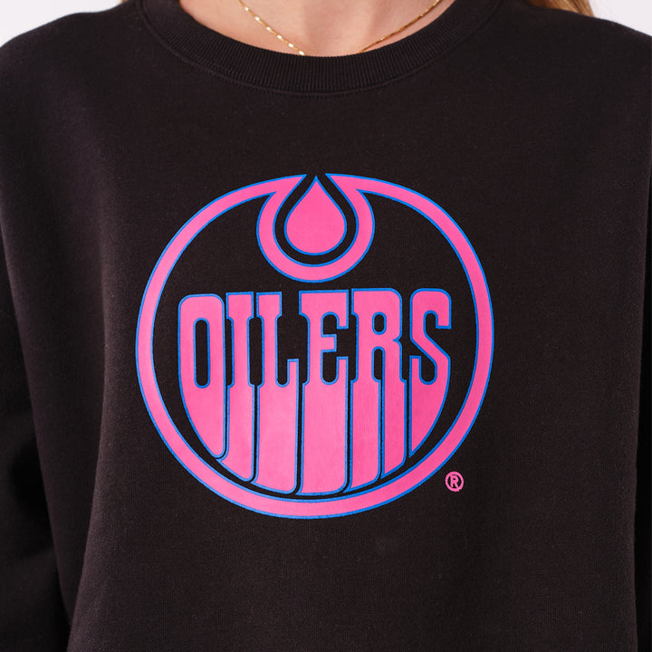 Edmonton Oilers Women's 22Fresh Neon Black Boxy Cropped Crewneck Sweatshirt