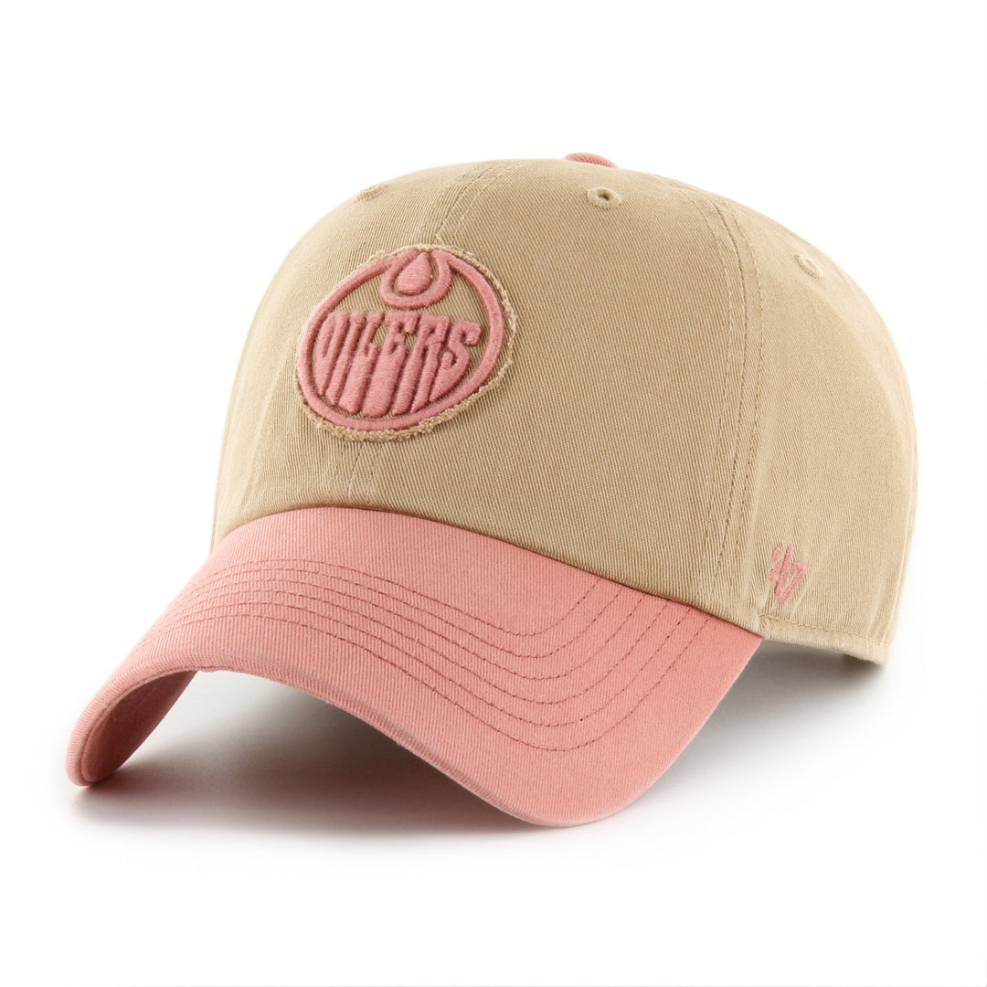 Edmonton Oilers '47 Caravan Khaki & Sedona Pink Clean Up Adjustable Hat