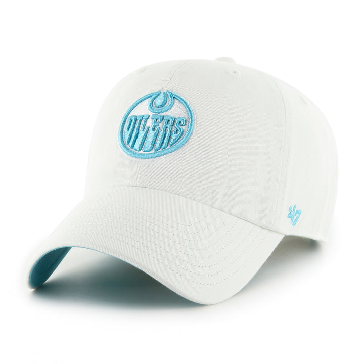Edmonton Oilers '47 White Noise & Sky Blue Logo Clean Up Adjustable Hat
