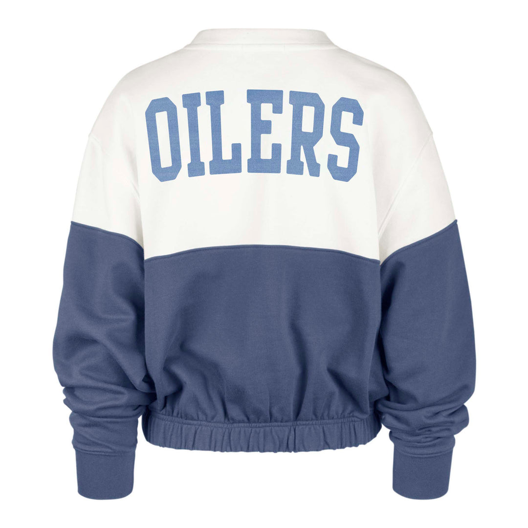 Edmonton Oilers Women's '47 Take 2 Bonita White & Blue Crewneck Sweatshirt