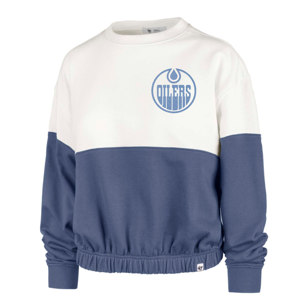 Edmonton Oilers Women's '47 Take 2 Bonita White & Blue Crewneck Sweatshirt