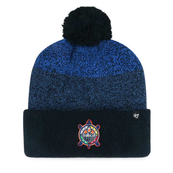 Edmonton Oilers '47 Turtle Island Blue & Black Turtle Island Dark Freeze Cuffed Knit Toque w/ Pom