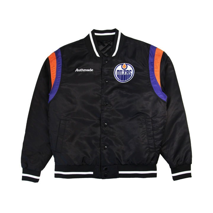 Edmonton Oilers Authmade Black Satin Full-Zip Jacket