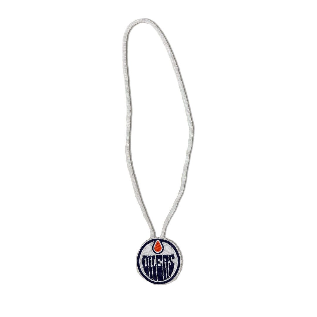 Edmonton Oilers White Beaded Medallion Necklace