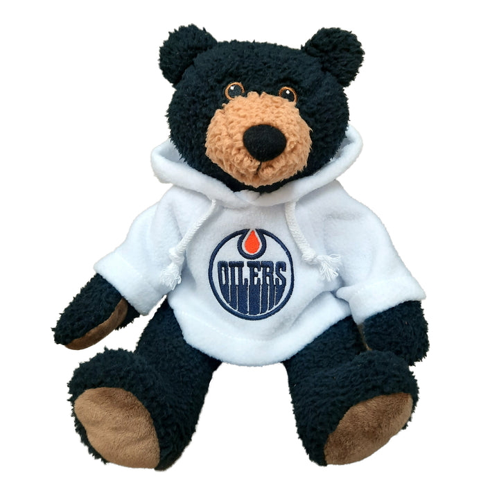 Edmonton Oilers 10" Black Bear with White Hoodie Plushie Toy