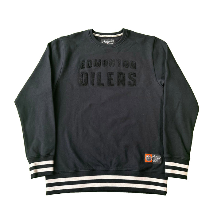 Edmonton Oilers Unisex Authentics Black Rib Cuff Crewneck Sweatshirt