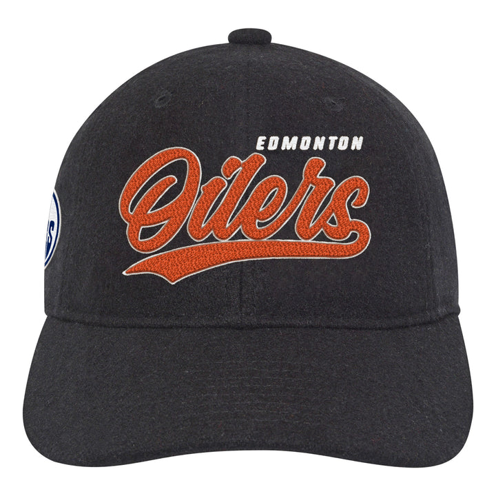 Edmonton Oilers Youth Outerstuff Legacy Wooly Black Adjustable Dad Hat